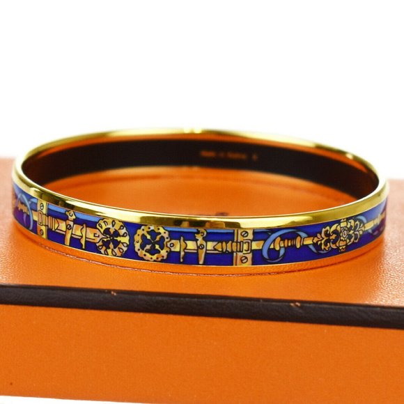 Hermes Jewelry - HERMES Cloisonne Enamel Bangle Bracelet Gold Blue